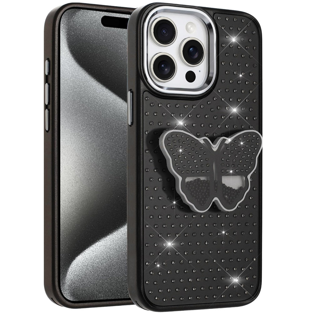 For Samsung Galaxy A36 Butterfly Moveable Grip 3D Pop Stand Full Diamond Bling Sparkling TPU Fashion Hybrid Case Cover