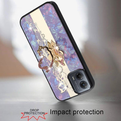 For Samsung Galaxy A06 Diamonds 3D Butterfly Bling Sparkly Glitter Ornaments Engraving Hybrid with Ring Stand Fashion Case Cover Enchanted Butterfly Purple