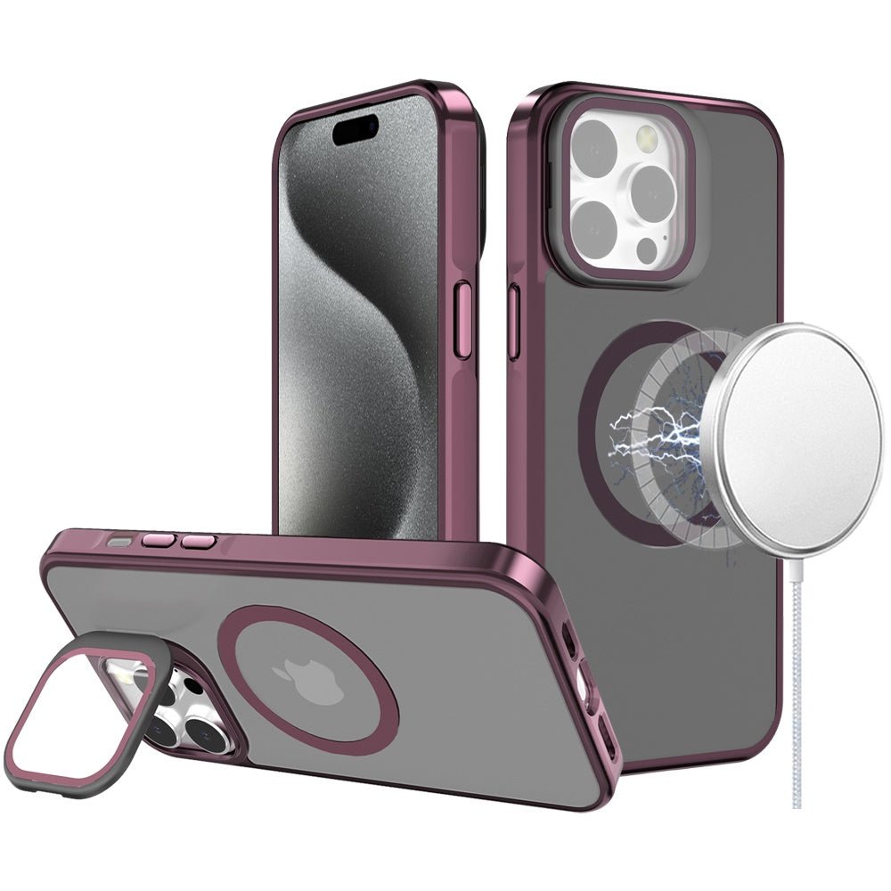 For Apple iPhone 16e Tough HQ Hybrid Case with Aluminum Frame Camera Stand, Compatible with MagSafe, Translucent Matte Shockproof Case Cover