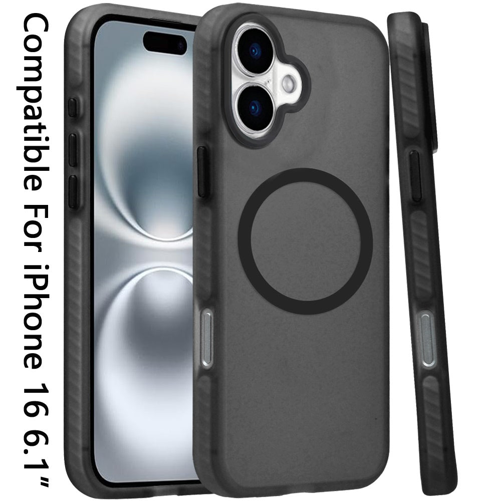 For Apple iPhone 16 (6.1") Matte Skin Hybrid TPU with Magnetic Circle MagSafe Compatible, Military Grade Shockproof Slim Fit Case Cover