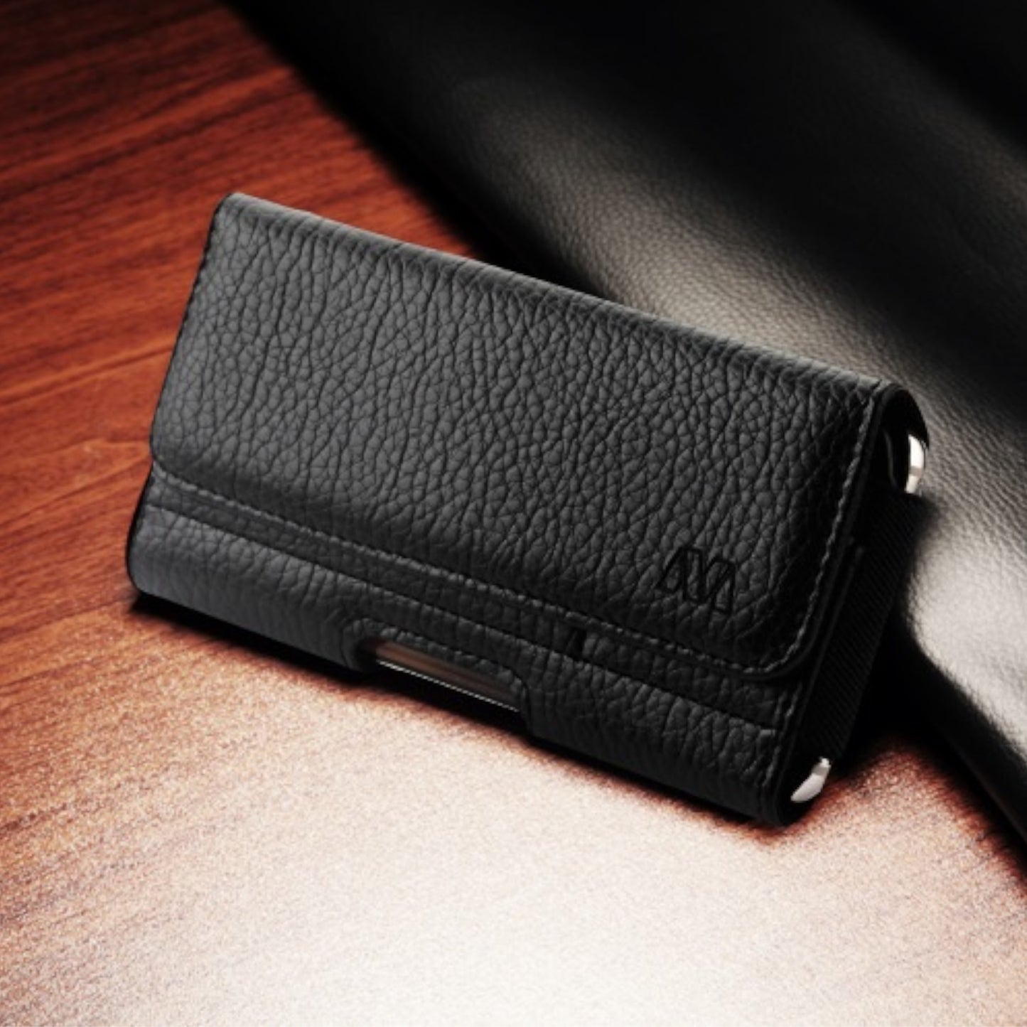 For Apple iPhone 16 (6.1") Universal PU Leather Horizontal Phone Pouch Holder Carrying Case With Fixed Belt Clip Holder, Magnetic Closure [Black]