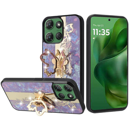 For Motorola Edge 2025 Diamonds 3D Fashion Bling Sparkly Glitter Ornaments Engraving Hybrid with Ring Stand Case Cover