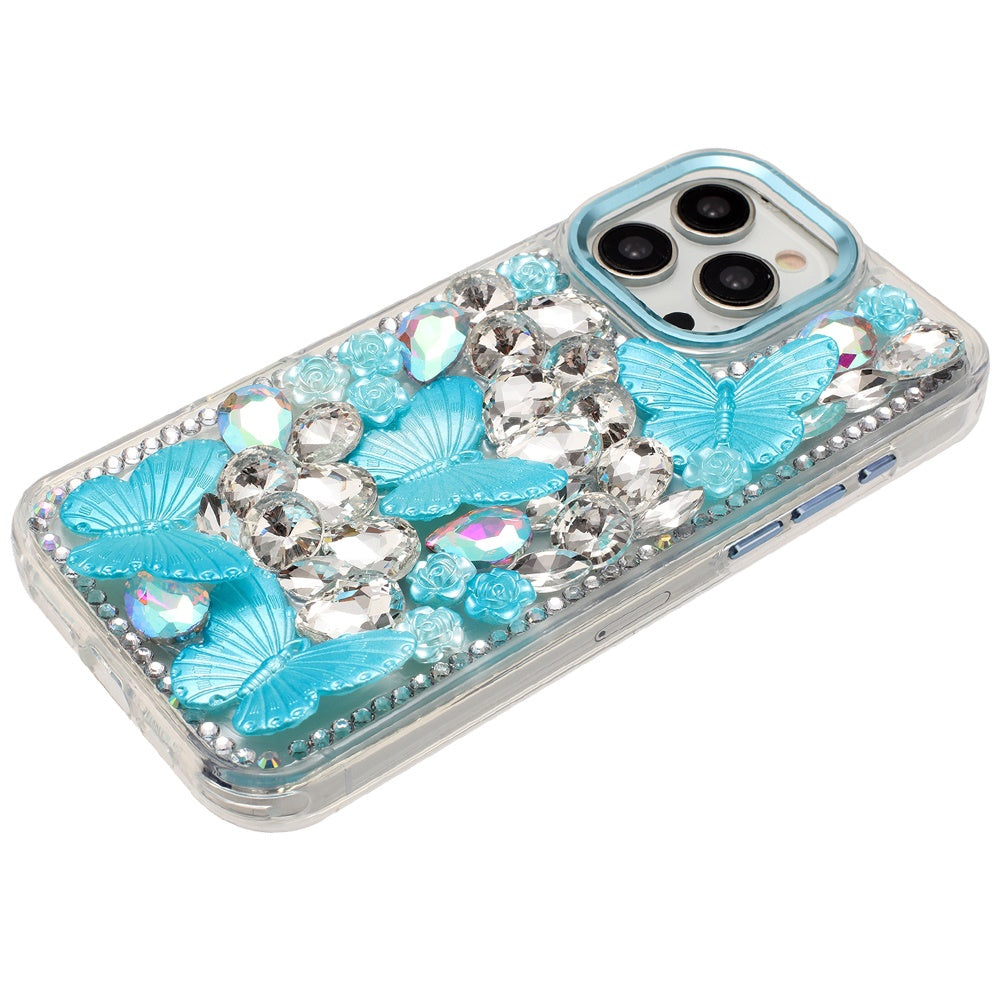 For Samsung Galaxy S25 Fan Edition /Galaxy S25 FE 3D Diamond Floral Butterfly Bling Stone Hybrid, Sparkly Rhinestone Gemstone Back Shockproof Case Cover