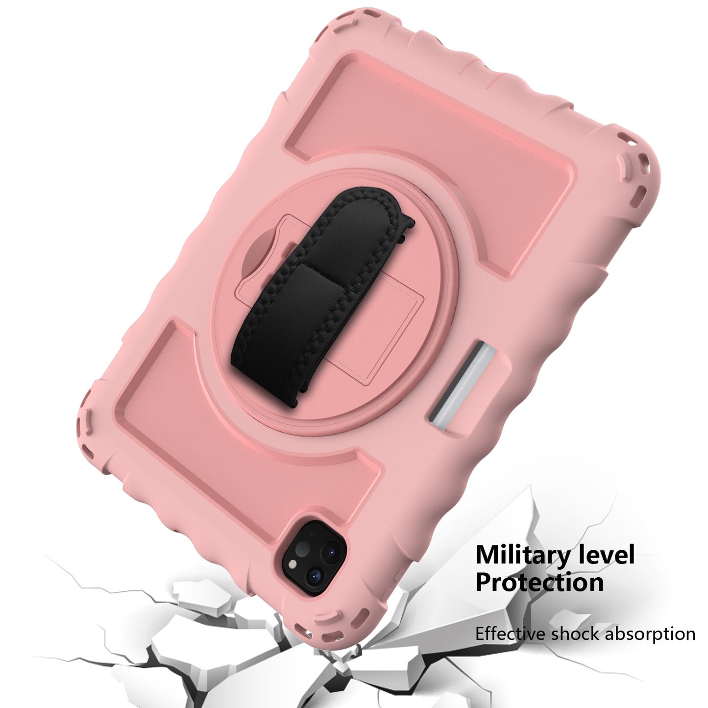 For Hybrid 3in1 Armor Rugged with Built-in Kickstand 360° Rotatable Stand & Shoulder Hand Strap Corner Shockproof Rose Gold Tablet Case Cover