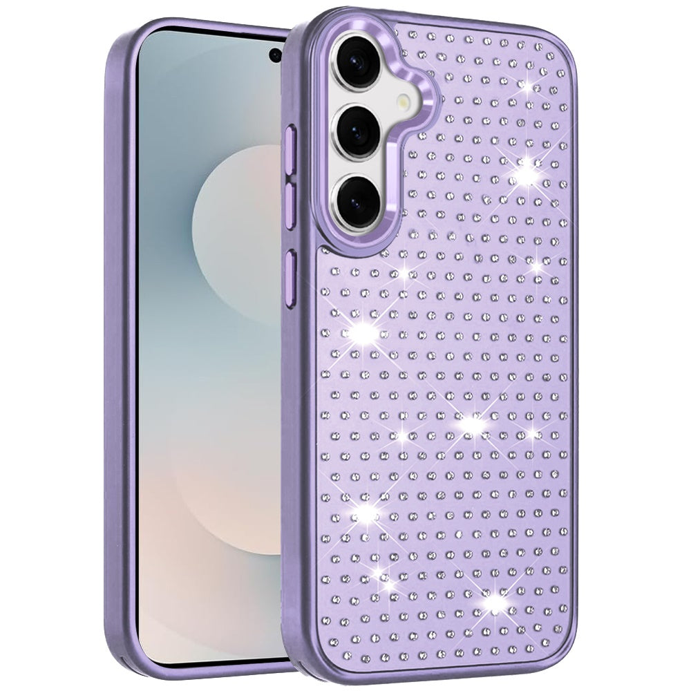 For Samsung Galaxy S25 Fan Edition /Galaxy S25 FE Bling Diamond Metallic, Full Sparkle Chrome Edged Hybrid Protective Shockproof Case Cover