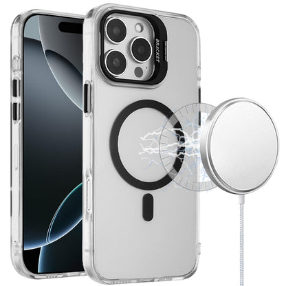 For Apple iPhone 16 Pro Max Transparent Hybrid Magnetic Circle with Camera Lens Kickstand, Shockproof Slim TPU PC Case Cover