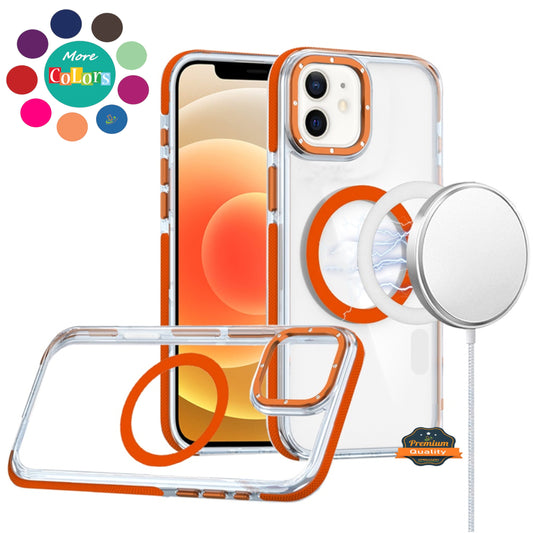 For Apple iPhone 15 Transparent Back with Colorful Frame, Strong Magnetic Circle, MagSafe Compatible, Slim Shockproof Protection Case Cover