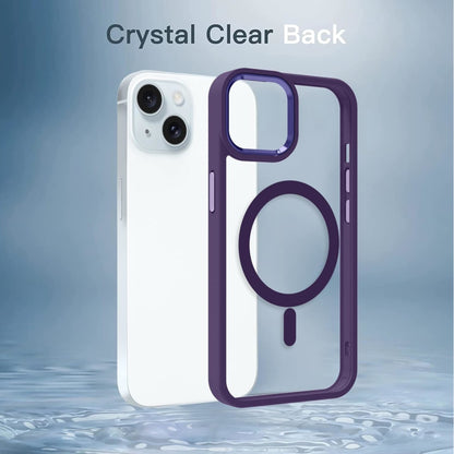 For Apple iPhone 15 Pro Max (6.7") Magnetic Compatible with Magsafe Wireless Charger TPU Hybrid Slim Transparent Purple Phone Case Cover
