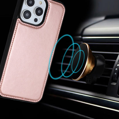 For Apple iPhone 16 Pro (6.3") Deattachable PU Leather Hybrid Wallet Money Credit Card Holder Support Magsafe Charger Case Cover Rose Gold