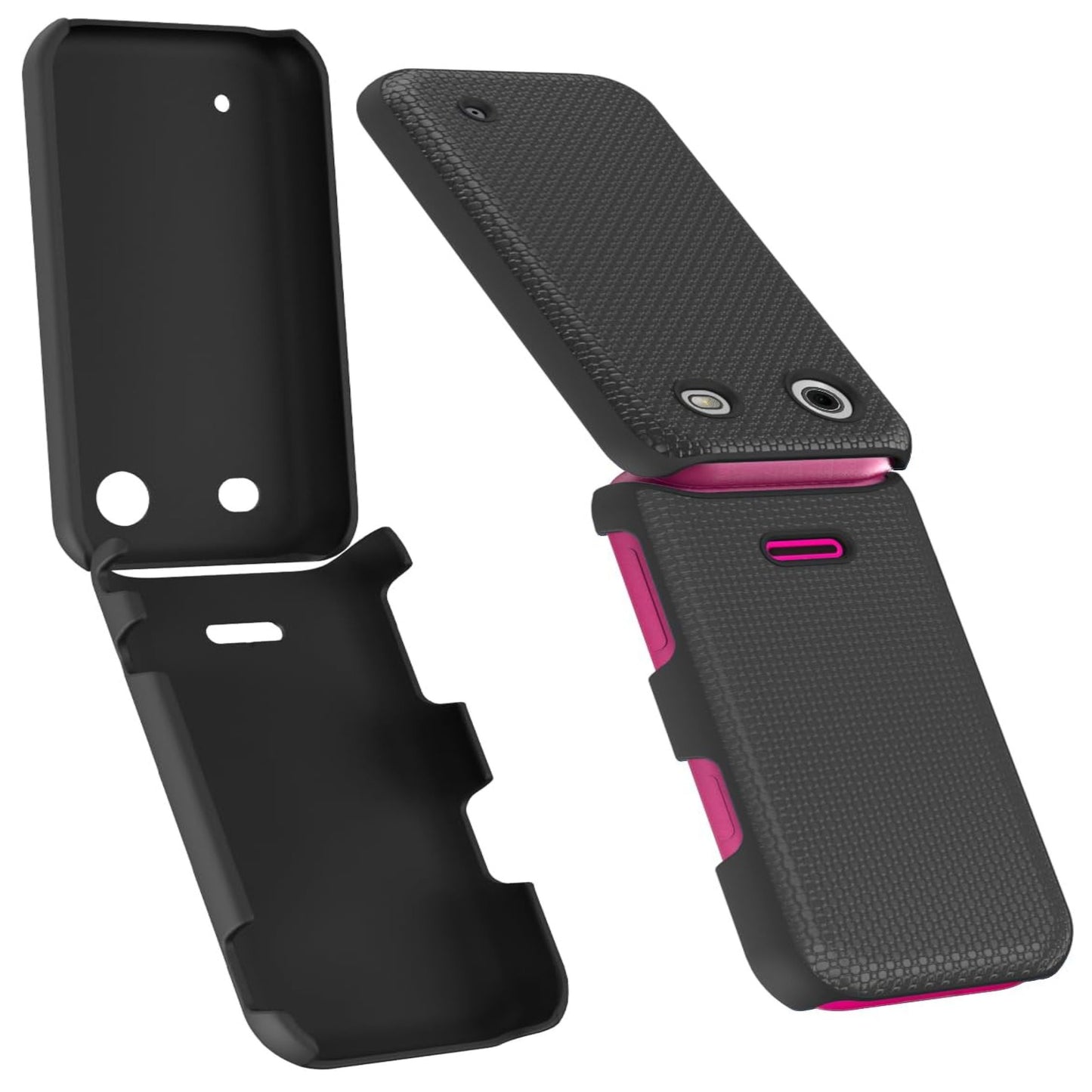 For HMD Barbie Flip Dual Layer Slim & Tough Hybrid Shockproof Heavy Duty Rubber TPU Matte with Textured Rugged Shell Protection Case Cover