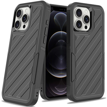 For Apple iPhone 16e Premium Hybrid Rugged lined Shockproof Textured 2-in-1 Non-Slip Hard PC & TPU Non Slip Tough Case Cover