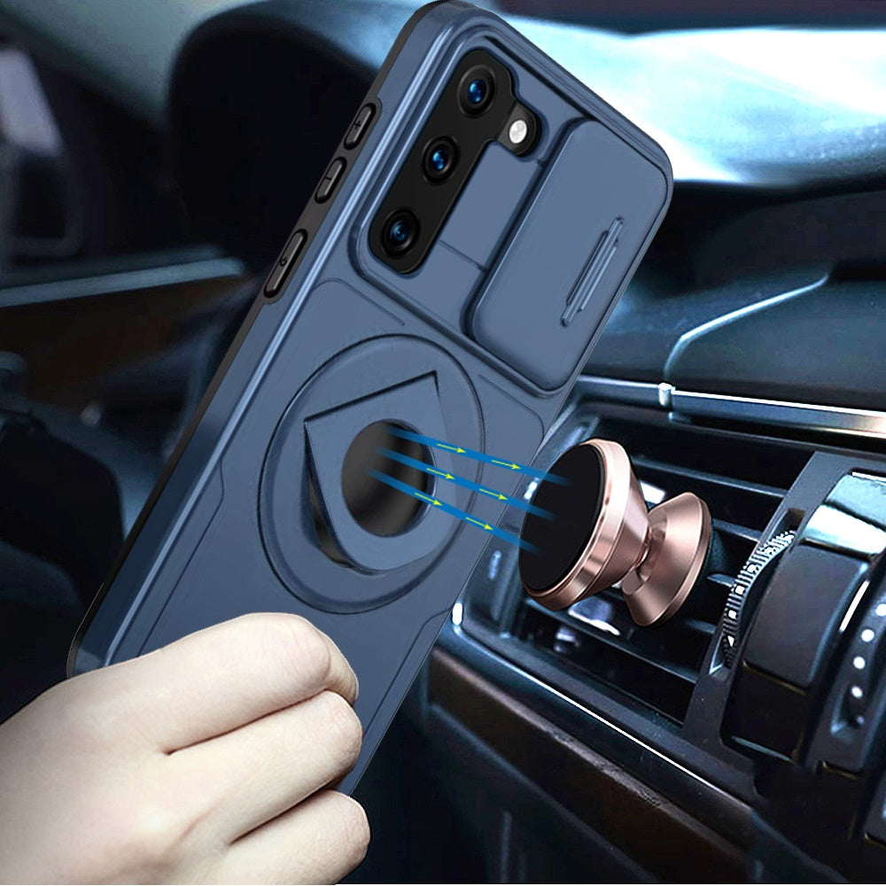 For Samsung Galaxy S22 Full Coverage with Camera Window, Magnetic Circle, Rotatable Ring Stand, MagSafe Compatible, Shockproof Hybrid Protectiv Case Cover