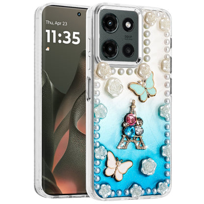For Motorola Edge 2025 Bling Fashion Design with 3D Pearls Epoxy Glitter Ornaments Chrome Edge Hard Slim PC Case Cover