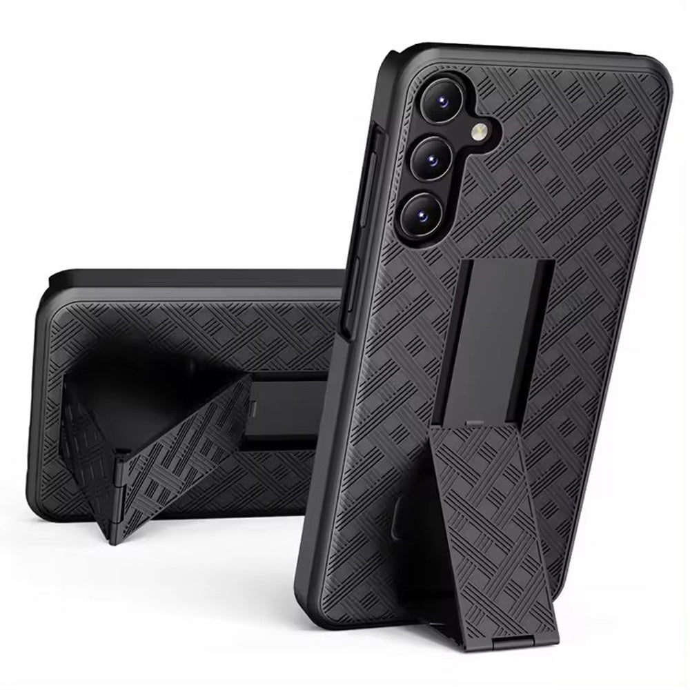 For Samsung Galaxy S25+ /S25 Plus /S24+ Plus Hybrid Slim 3-in-1 Shockproof Armor with Kickstand Holster Combo & Swivel Belt Clip Case Cover Black