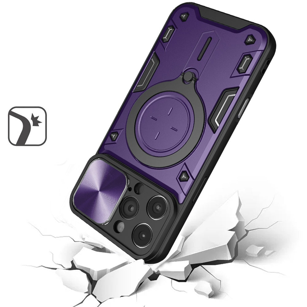 For Apple iPhone 16 Plus (6.7") Hybrid Magnetic Circle 360° Ring Kickstand with MagSafe Compatible & Camera lens Protector Case Cover Purple