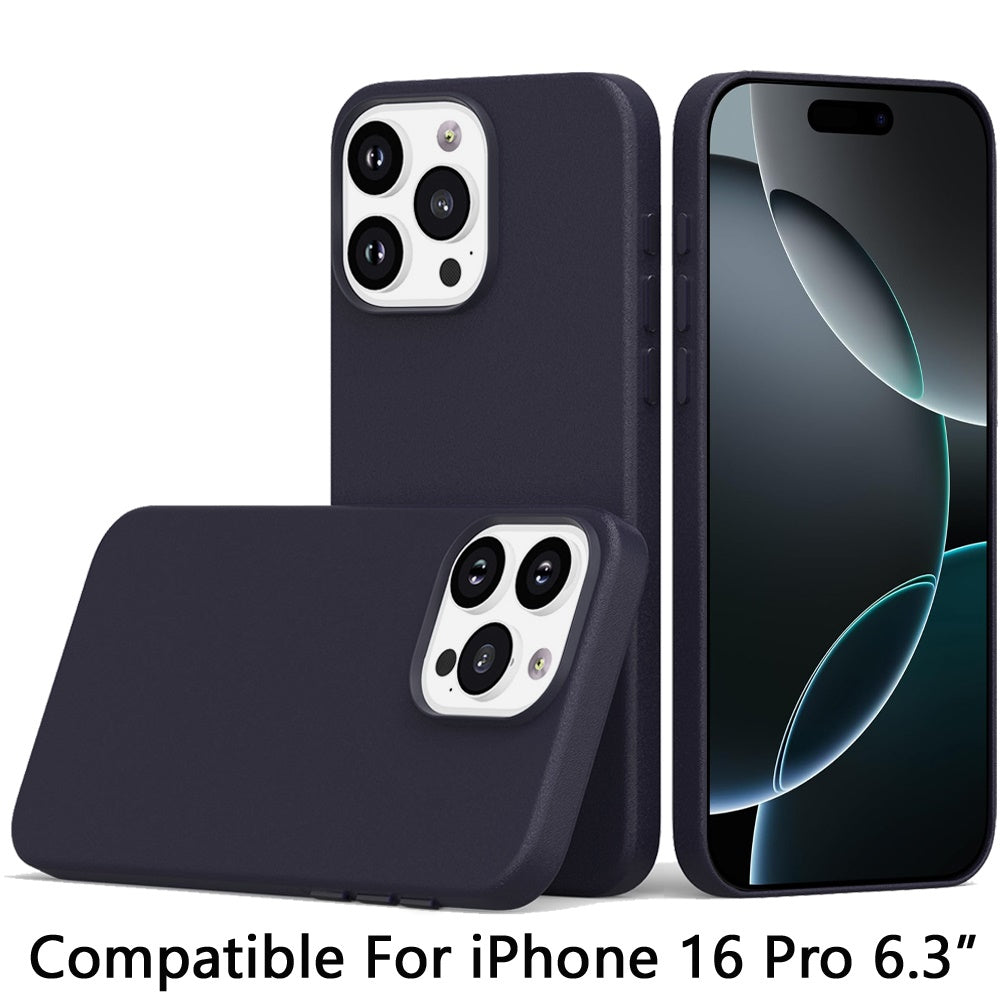 For Apple iPhone 16 Pro (6.3") PU Leather with inner Magnetic Circle Compatible with MagSafe, Rubber TPU Colored Metal Buttons Case Cover