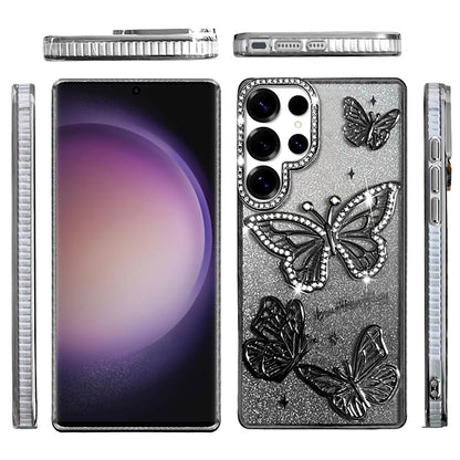 For Samsung Galaxy S24 Ultra Luxury Butterfly Sparkle Glitter Diamond Crystal Rhinestone Shimmer Bling Plating Thick TPU Hard PC Case Cover