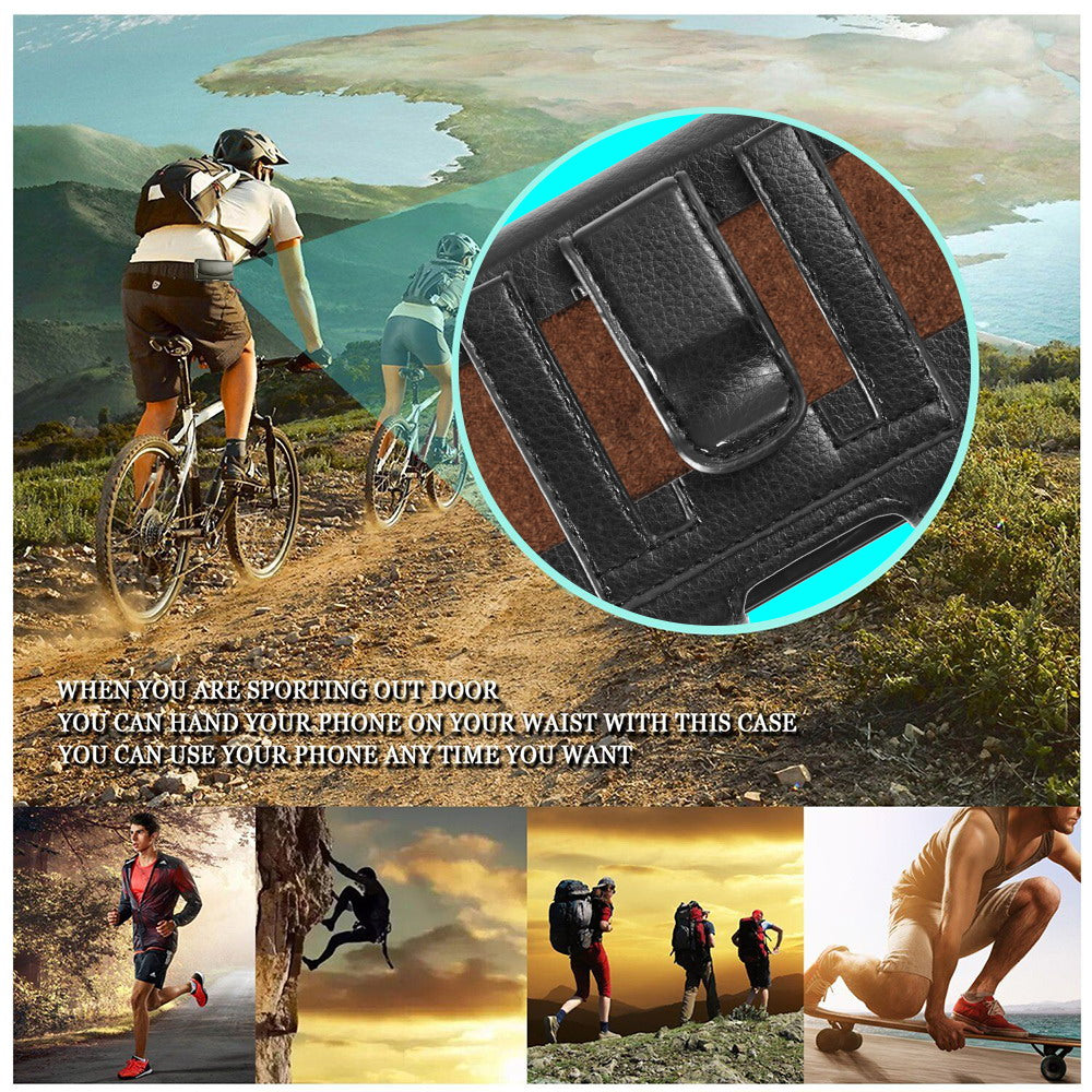 For Apple iPhone 16 Pro (6.3") Universal Horizontal PU Leather Phone Belt Holster Case Magnetic Closure with Credit Card ID Holder Pouch Cover [Black]