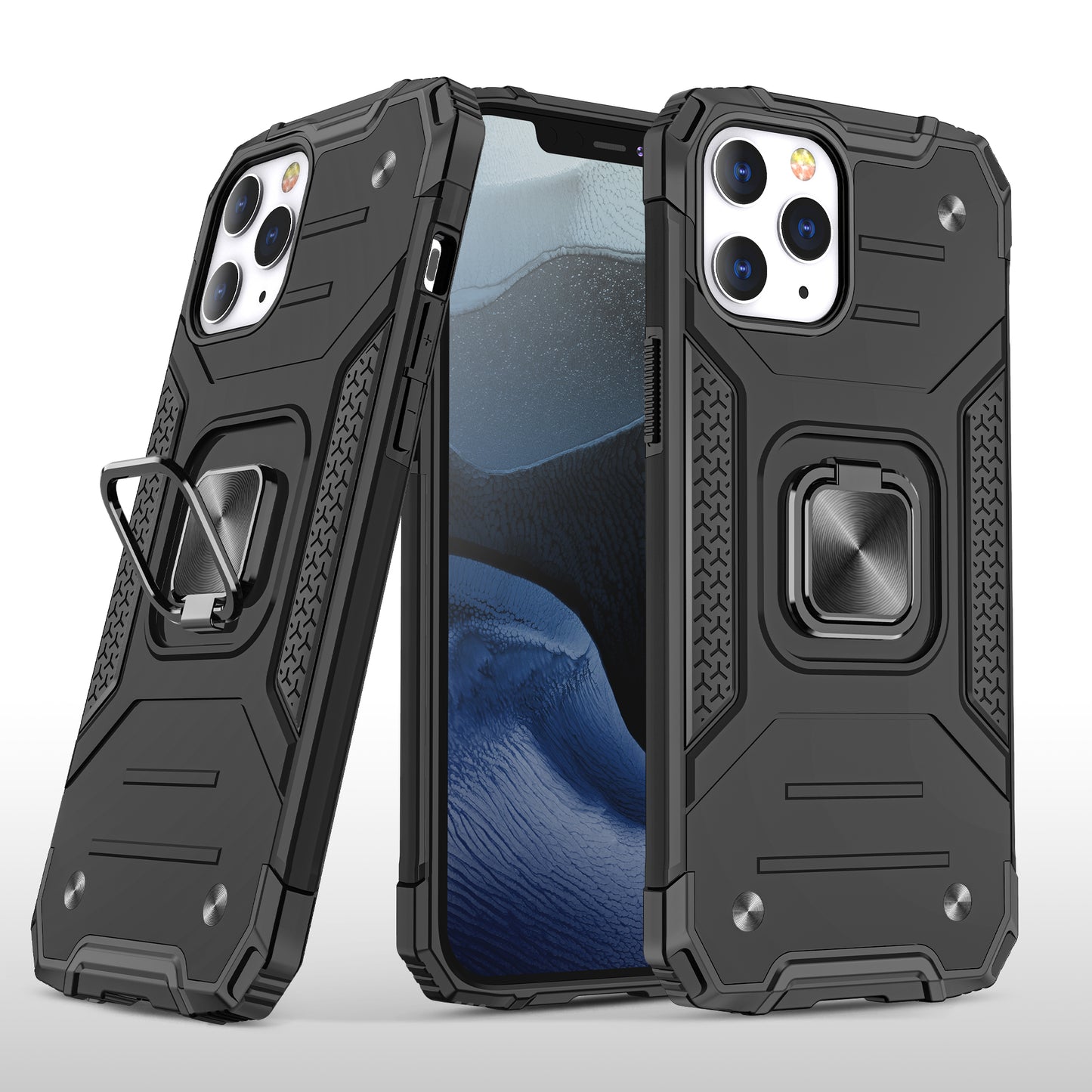 For Apple iPhone 16 Pro (6.3") Armor Hybrid with Ring Holder Kickstand Shockproof Heavy-Duty Durable Rugged Dual Layer Case Cover