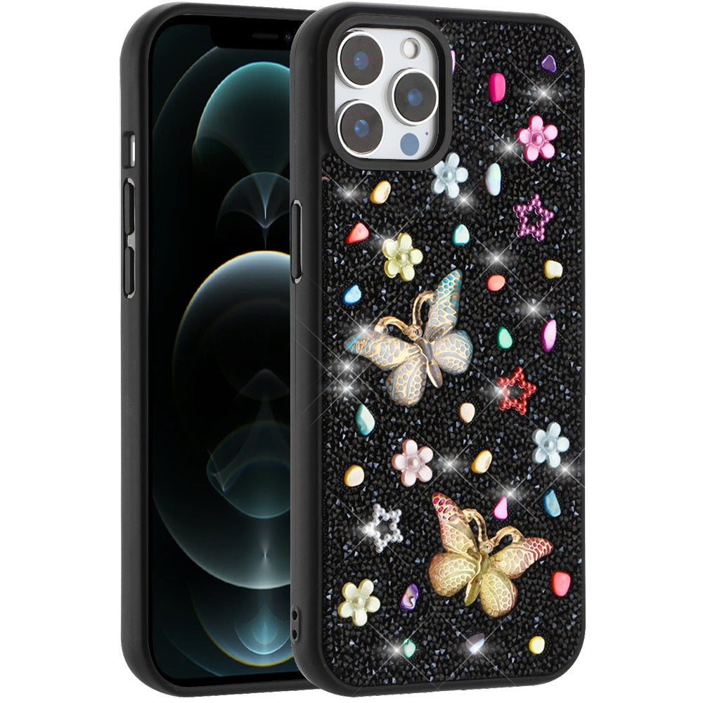 For Apple iPhone 14 Pro Max Diamond Butterfly 3D Glitter Bling Design, Slim Hybrid Sparkle Protective Cover TPU for Women Girls Case Cover