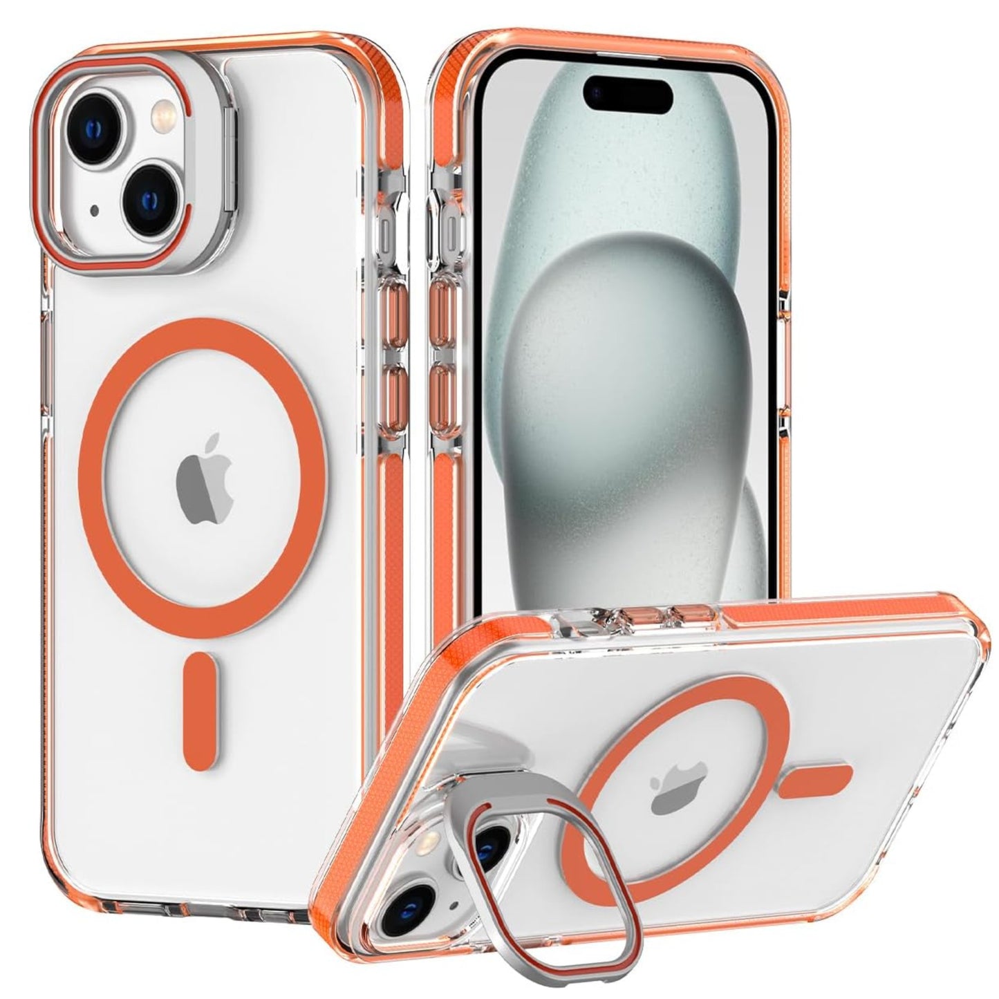 For Apple iPhone 17 Pro Clear Back Hybrid with MagSafe Compatible Metal Camera Stand Colorful Bumper Frame Shockproof Case Cover