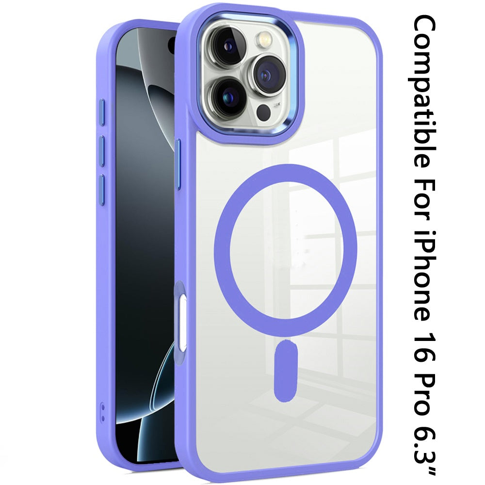 For Apple iPhone 16 Pro (6.3") MagSafe Compatible Transparent Greatest Clear Acrylic with Color Frame Thick Hybrid TPU Hard Case Cover