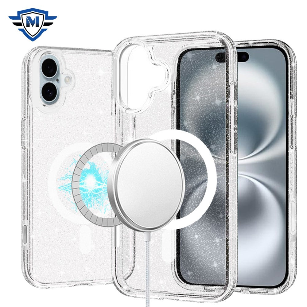 For Apple iPhone 16 (6.1") Premium Glitter Shiny Sparkle Bling [MagSafe Compatible] TPU Rubber Hard PC Back Hybrid Case Cover