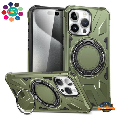 For Apple iPhone 17 Pro Tough Shockproof Hybrid Magnetic Large Rotating Ring Stand Compatible with MagSafe Case Cover