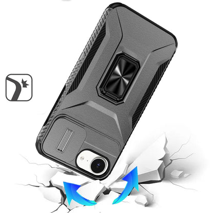 For Apple iPhone 16e Case, Camera Cover with Magnetic Rotation Ring Stand, Military Grade Hybrid Hard TPU Shockproof Case Cover