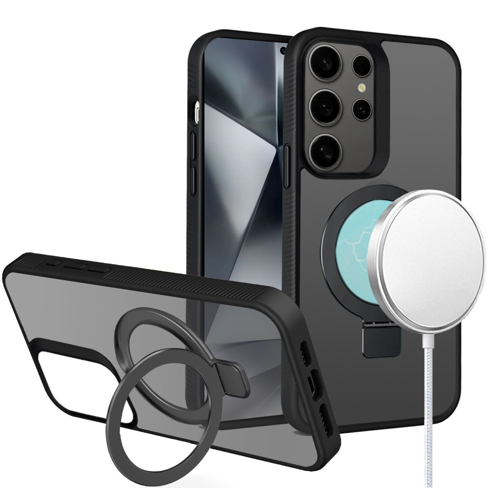 For Samsung Galaxy S25+ /S25 Plus /S24+ Plus Magnetic Circle Kickstand with MagSafe Compatibility, Matte Skin, Rugged Bumper, and Ring Holder Case Cover