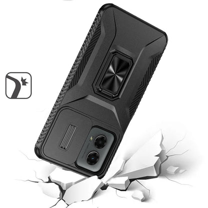 For Samsung Galaxy A54 Case, Camera Cover with Magnetic Rotation Ring Stand, Military Grade Hybrid Hard TPU Shockproof Case Cover Black
