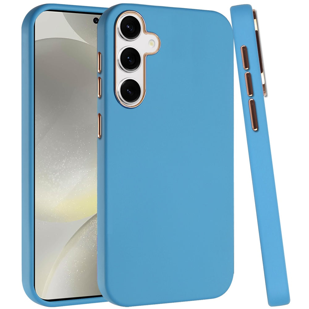 For Samsung Galaxy S25+ /S25 Plus /S24+ Plus Slim Classic Hybrid Around Rubber Gummy Gel Slick Hard PC Silicone TPU Chromed Button Case Cover