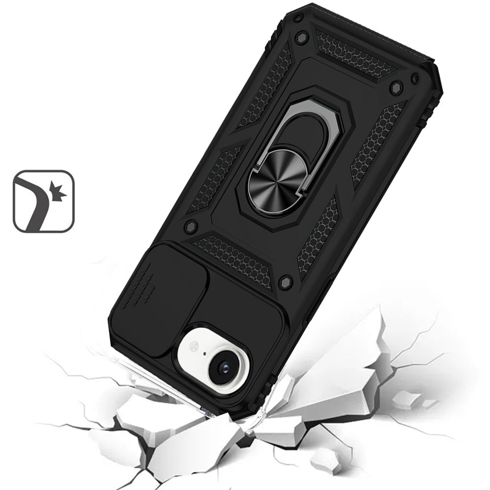 For Apple iPhone 16e Hybrid Ring Shockproof with 360° Rotate Ring Kickstand, Camera Lens Protection, Soft Edge Bumper Case Cover