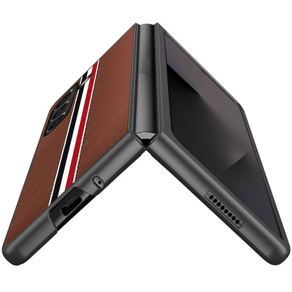 For Samsung Galaxy Z Fold 7 Velvet Fabric PU Vegan Leather, Premium Flip Design, Slim Snap-On Hard PC + TPU Case Cover Brown