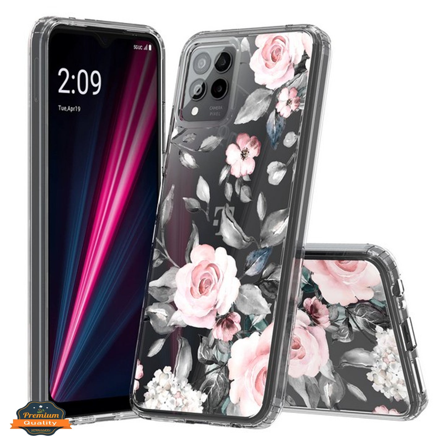For Motorola Moto G Stylus 5G 2025 Floral Pattern Hybrid Transparent TPU Silicone, Shock Absorption Bumper, Hard Back Slim Case Cover