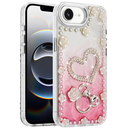 For Apple iPhone 16e Bling Fashion Design with 3D Pearls Epoxy Glitter Ornaments Chrome Edge Hard Slim PC Case Cover