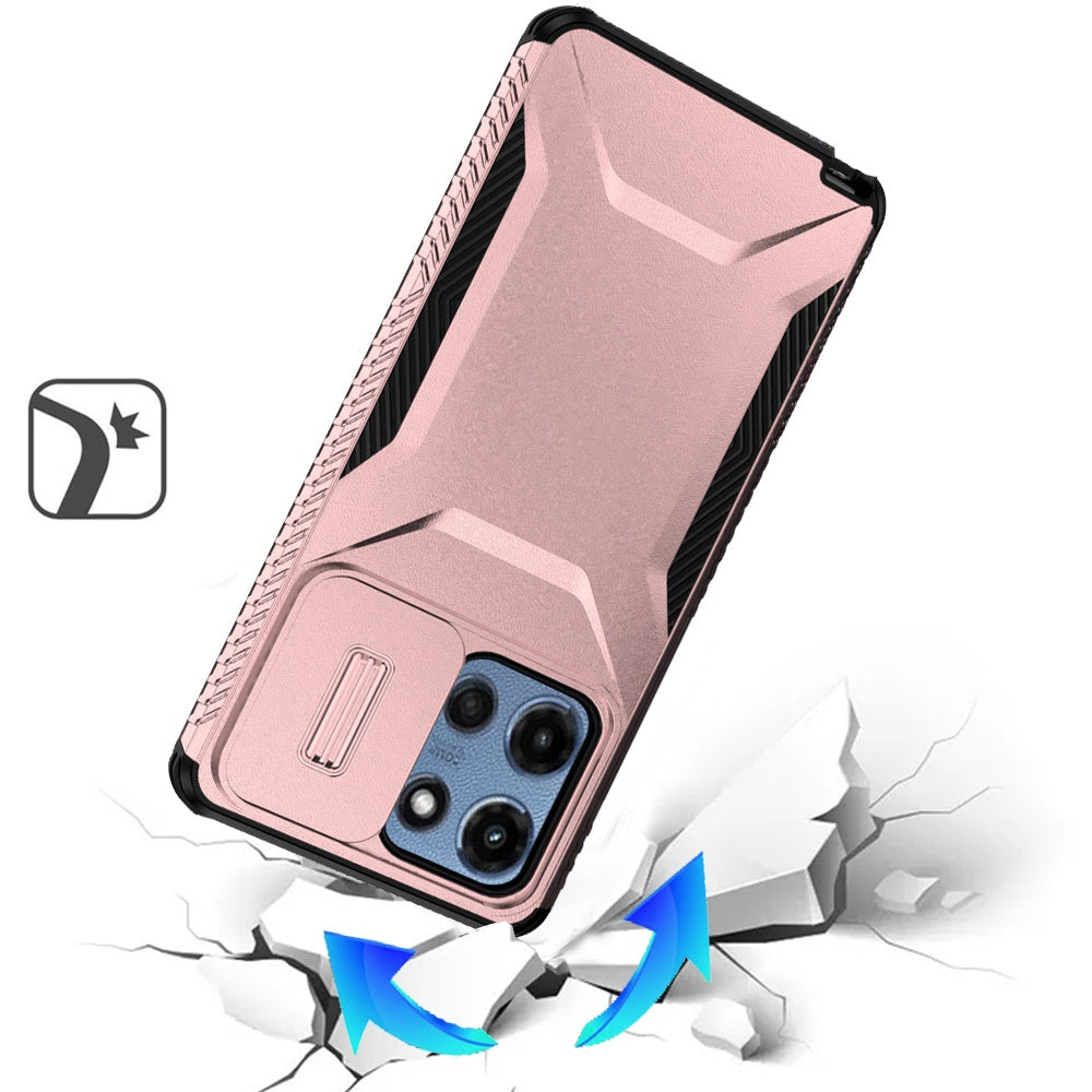 For Motorola Moto G Stylus 5G 2025 Slim Fit Shockproof Hybrid with Slide Camera Window Covering, Rugged Tpu Silicone Hard PC Bumper Case Cover Rose Gold