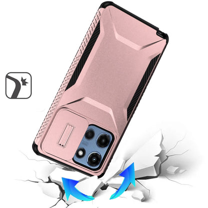 For Motorola Moto G Stylus 5G 2025 Slim Fit Shockproof Hybrid with Slide Camera Window Covering, Rugged Tpu Silicone Hard PC Bumper Case Cover Rose Gold