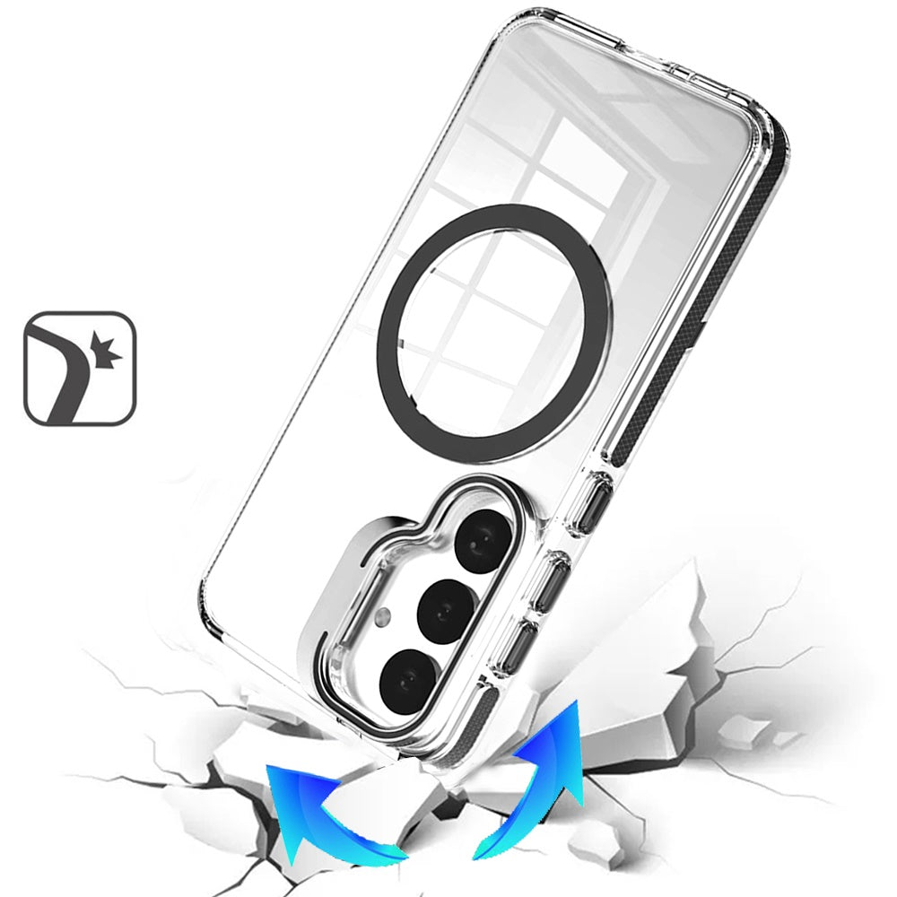 For Samsung Galaxy S25+ /S25 Plus /S24+ Plus Built-in Camera Kick-Stand, Compatible with MagSafe, Transparent Colorful Edged Tough Hybrid TPU Case Cover Clear Black