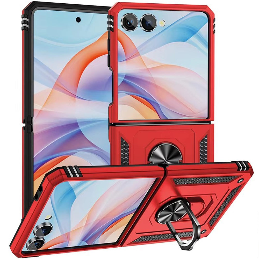 For Samsung Galaxy Z Flip 7 Hybrid Shockproof Protective with Magnetic 360° rotating Ring Kickstand, TPU Rubber PC Case Cover