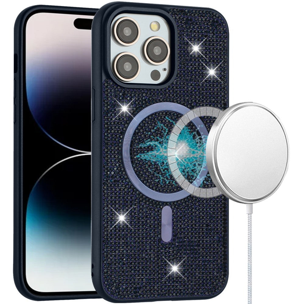 Apple iPhone 16 Pro Max (6.9") Diamond Sparkly Bling Design Rhinestone Hybrid Skin with Magnetic Circle MagSafe Compatible