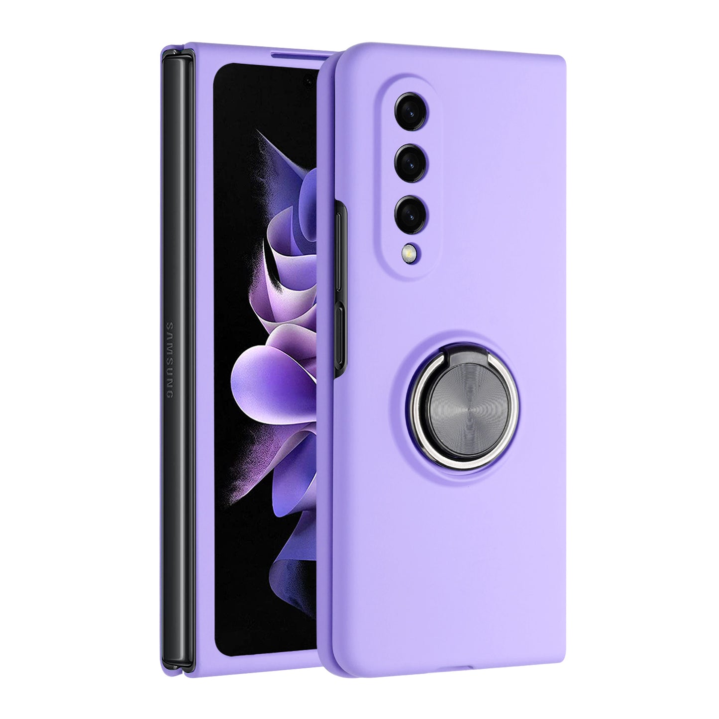 For Samsung Galaxy Z Fold 7 Matte Magnetic Ring Stand Hybrid, Shockproof Protective Silicone Fit Magnetic Car Mount Case Cover
