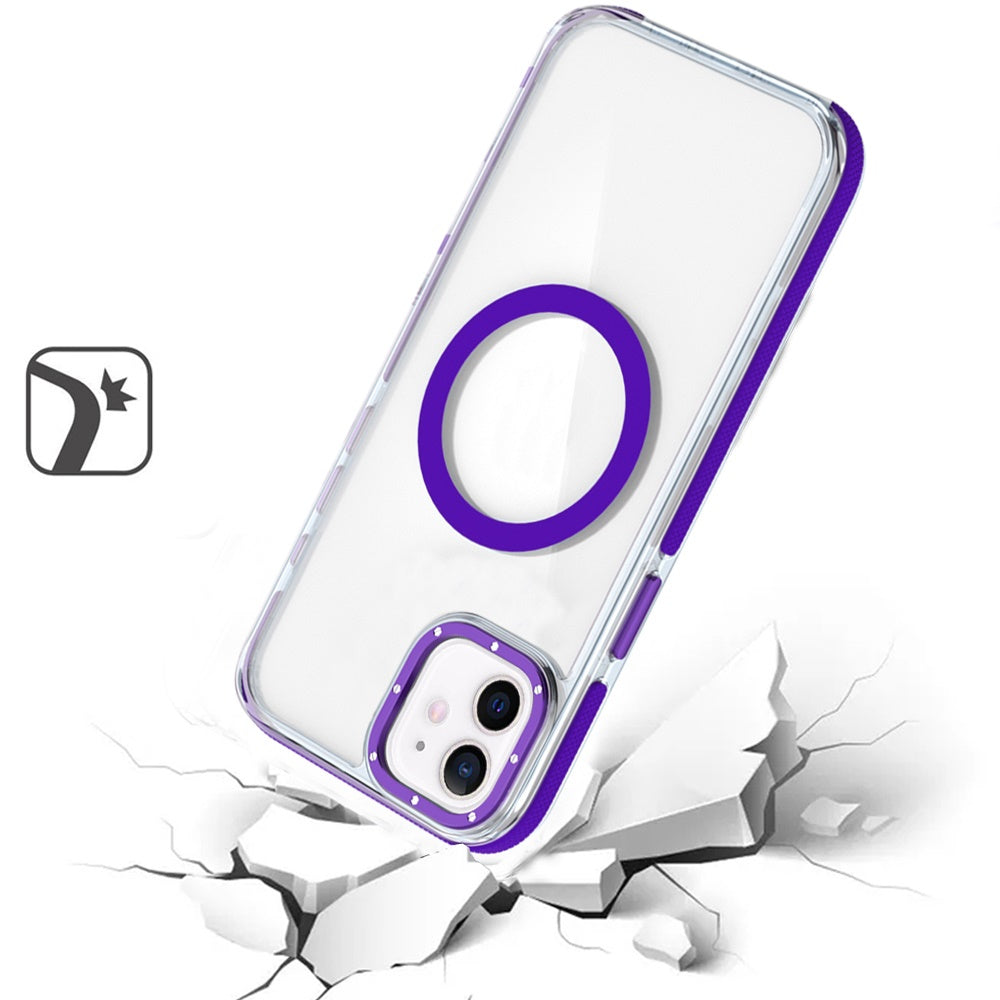For Apple iPhone 16 Plus (6.7") Transparent back with Colorful Frame Strong Magnetic Circle [Compatible with Magsafe] Shockproof Case Cover Clear Purple