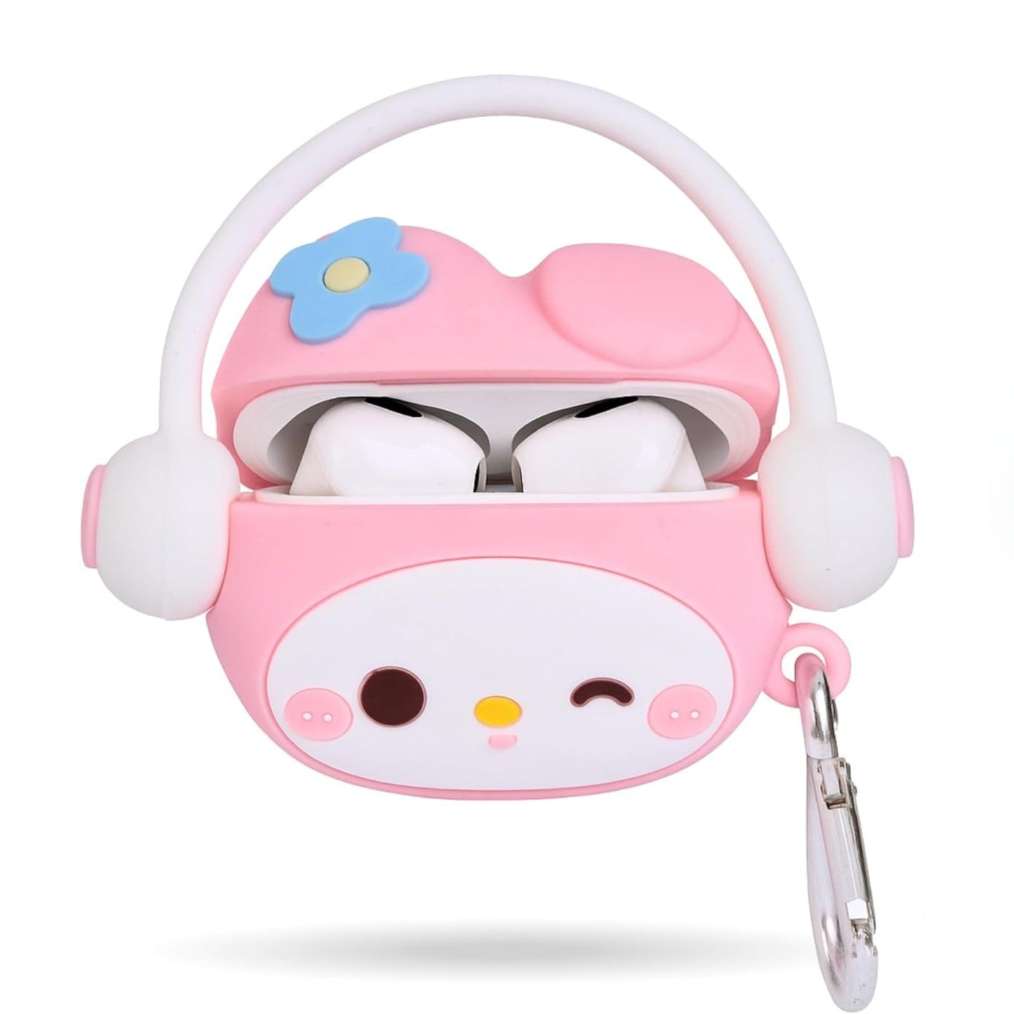 For Airpods Pro 3 Hybrid Cute 3D Fun Design Silicone Skin Cartoon Animal with Keychain Buckle Holder Rubber TPU Soft Case Cover Pink Kitty