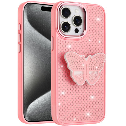 For Apple iPhone 14 Pro Max Butterfly Moveable Grip 3D Pop Stand Full Diamond Bling Sparkling TPU Fashion Hybrid Case Cover