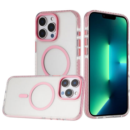 For Apple iPhone 14 Pro Max Transparent Hybrid with Color-Matched Magnetic Circle, Rubber TPU Frame Hard PC Shockproof Case Cover
