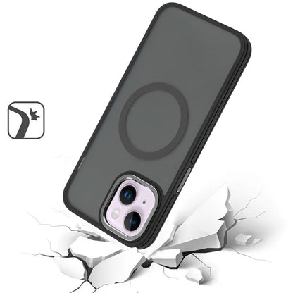For Apple iPhone 15 Frosted Translucent Back Hybrid Case with Magnetic Circle; MagSafe Compatible, Military Grade Shockproof, Slim Design Case Cover Black