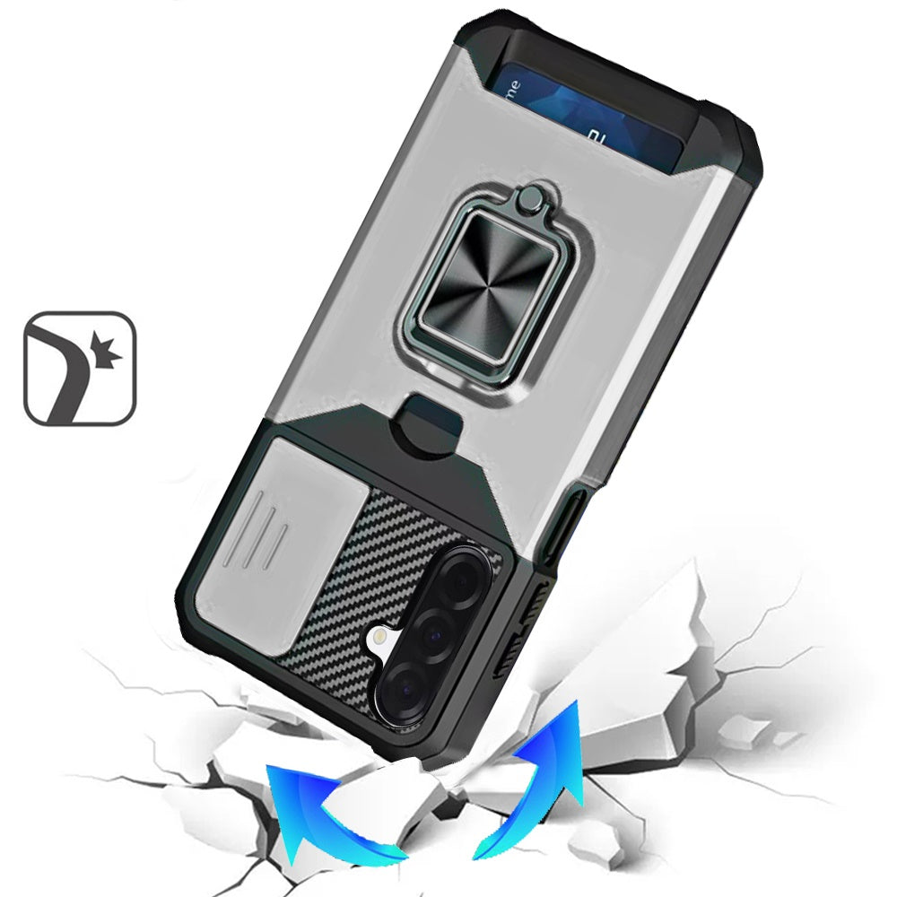 For Samsung Galaxy A17 5G Wallet Case with Ring Stand & Slide Camera Cover Back Credit Card Slot Holder, Military Grade Case Cover