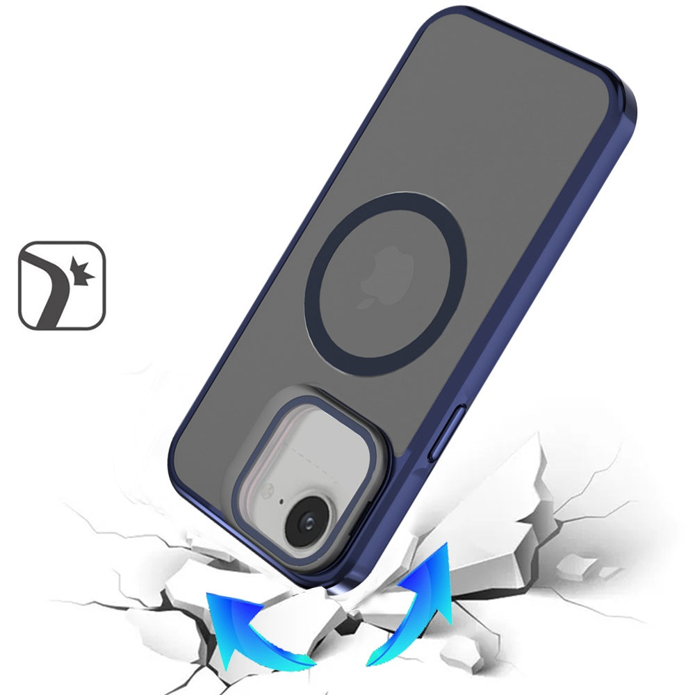 For Apple iPhone 16e Tough HQ Hybrid Case with Aluminum Frame Camera Stand, Compatible with MagSafe, Translucent Matte Shockproof Case Cover