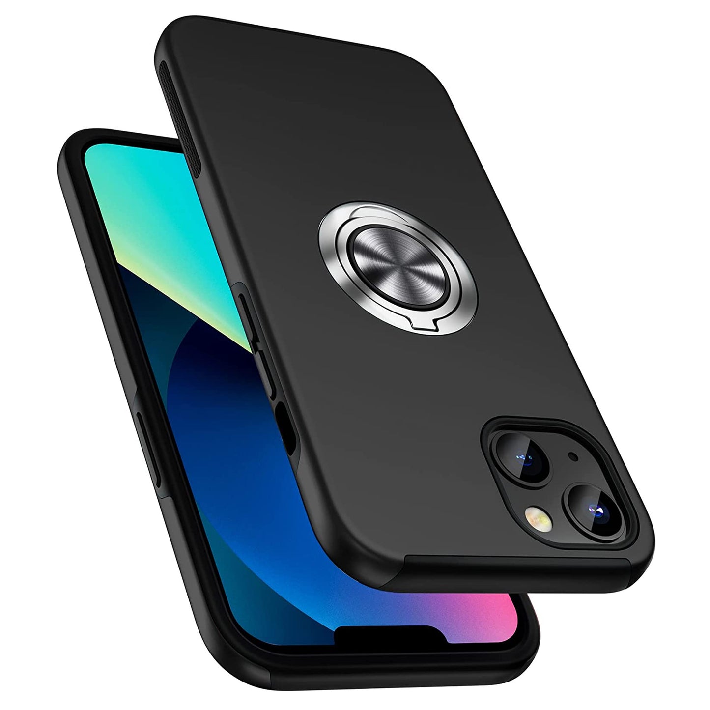 For Gabb Phone 4 Pro Military Grade Hybrid Case with Flat Metal Ring 360° Rotation Kickstand, Slim Fit Back Hard PC Case Cover Black